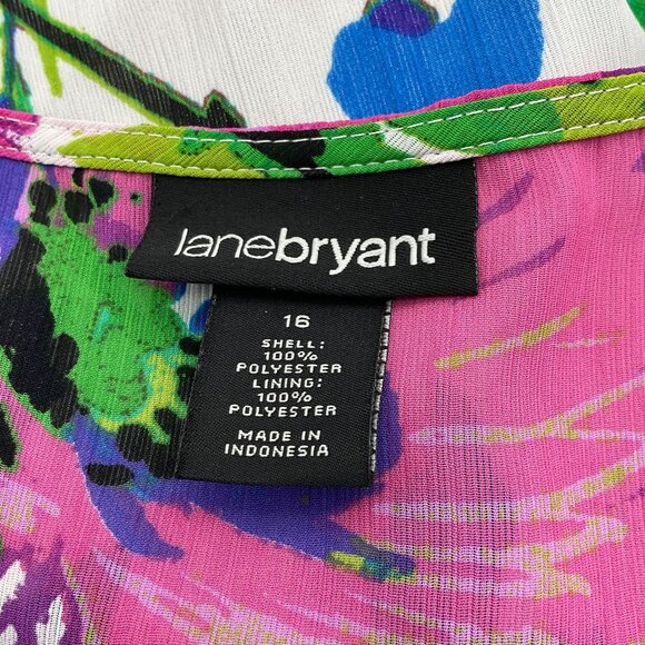 Lane Bryant Sleeveless Lined Colorful Tropical Print Center Ruffle Tank 16 - Picture 5 of 7